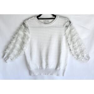 Calligraphie Woman's White Sweater with Fringe Sleeves Size M